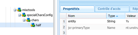 Dans CRXDE, ajoutez un caractère unique pour qu’il soit disponible dans la barre d’outils d’éditeur de texte enrichi