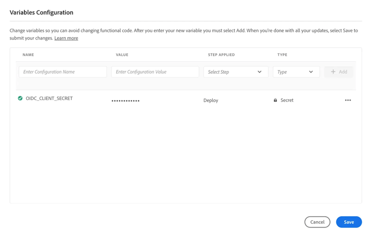 Configuration des variables secrètes de pipeline