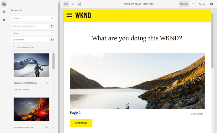 Page d’accueil du projet SPA WKND