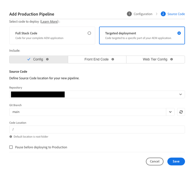 Configuration du pipeline