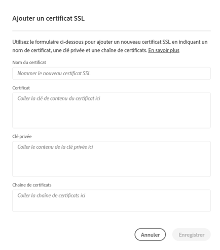 Boîte de dialogue Ajouter un certificat SSL