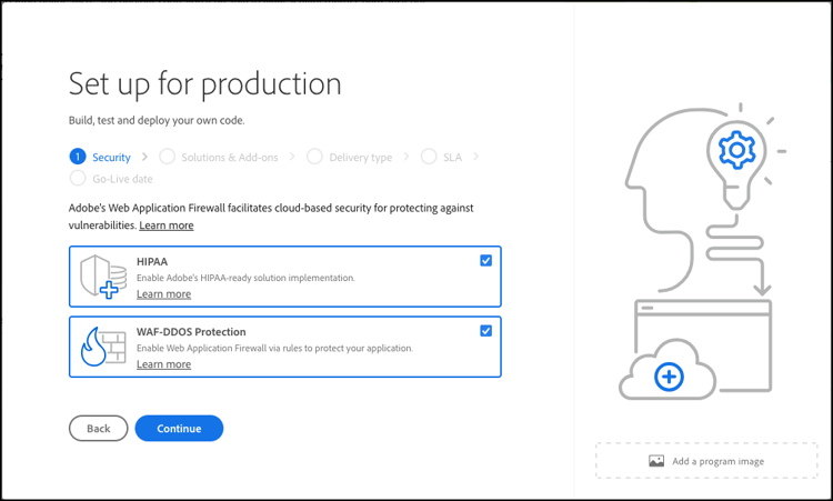 Onglet Sécurité de l’assistant Configurer pour la production