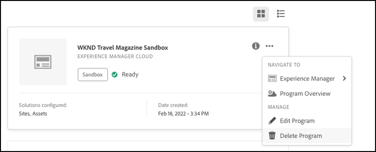 Supprimer Sandbox d’une vignette de programme