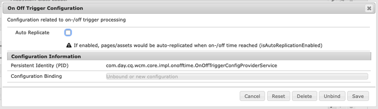 Configuration OSGi d’activation et de désactivation du déclenchement