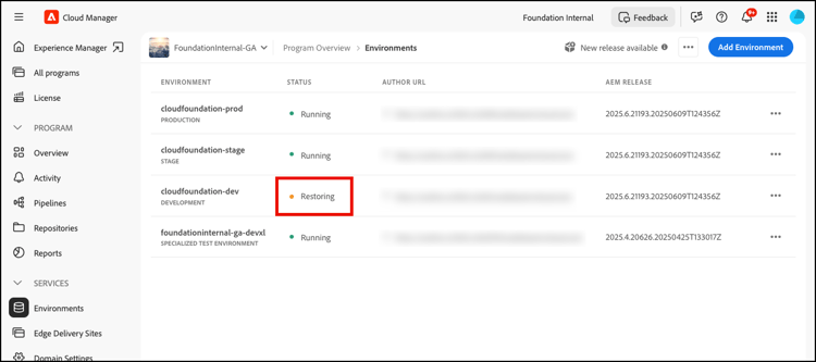 Restauration de l’activation