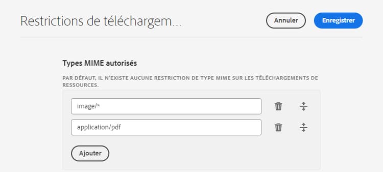 Restrictions de téléchargement des ressources