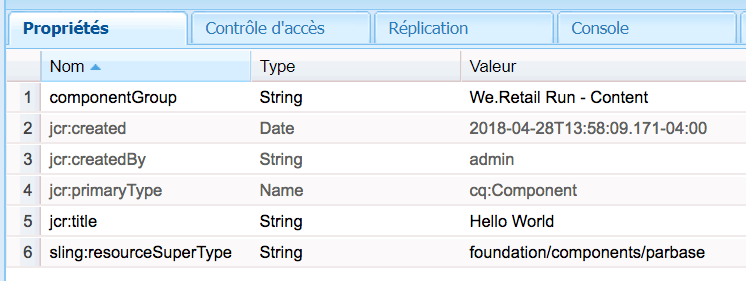 Propriétés de /apps/weretail-run/components/content/helloworld