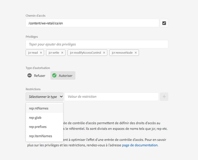 Ajout de restrictions