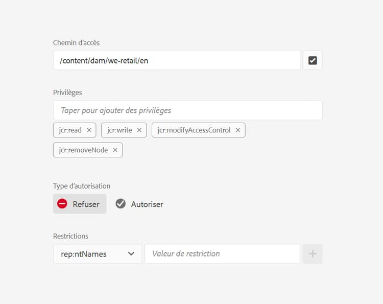 Sélectionner l’autorisation