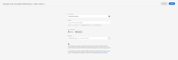 Ajouter le type de restriction