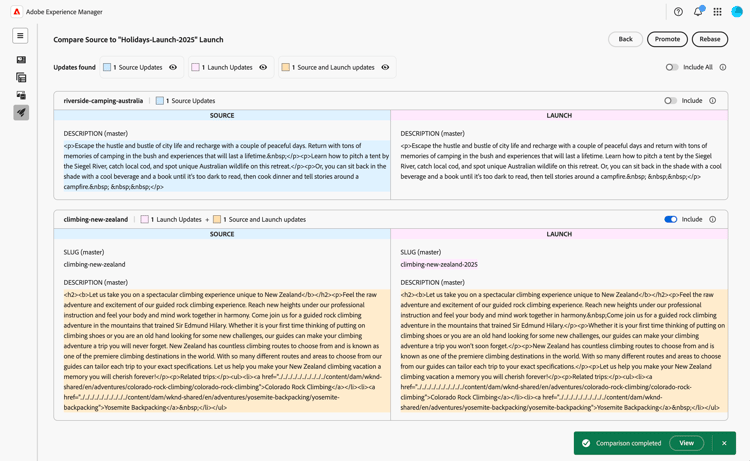 Comparer Source et Launch