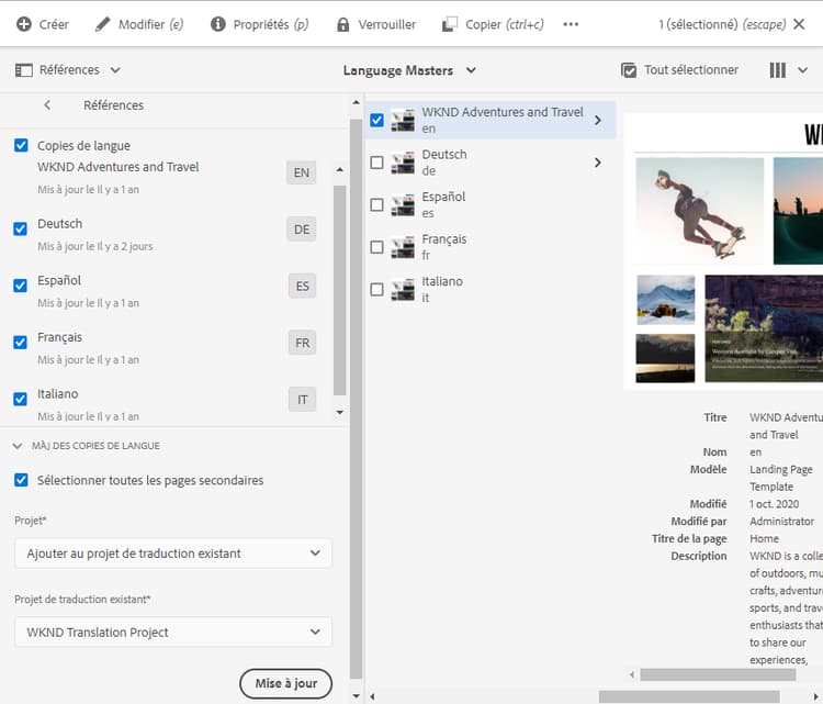 Ajouter des éléments à un projet de traduction existant