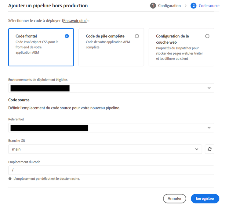 Informations sur le code source pour l’ajout de pipeline.