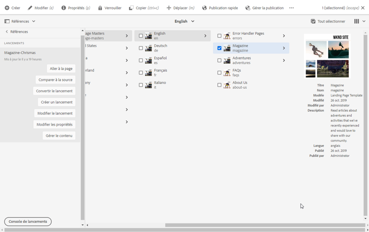 Console Lancements – Gestion du contenu