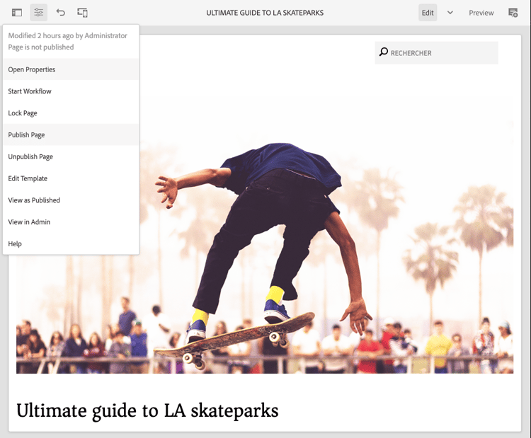 Publication d’une page via les options de page
