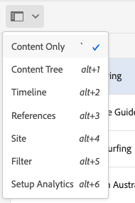 Panneau latéral de la console Sites