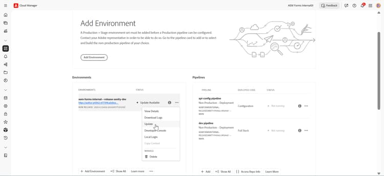 Mettre à jour l’environnement