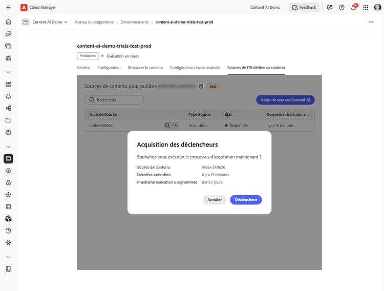 Boîte de dialogue Déclencher l’acquisition