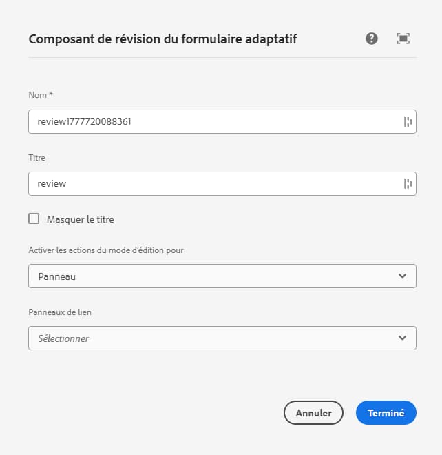 Boîte de dialogue de configuration