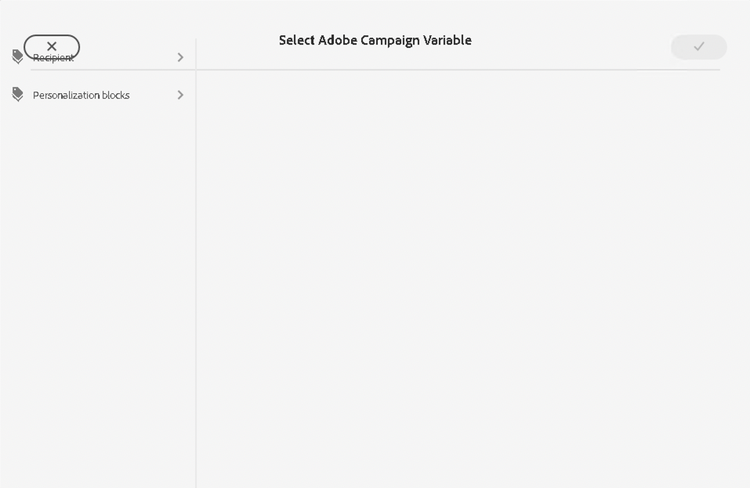 Boîte de dialogue Sélectionner la variable Adobe Campaign
