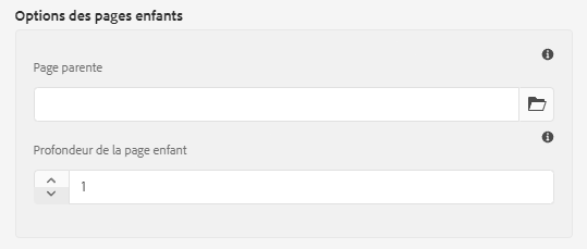 Options de page enfant