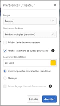 Sélectionnez Afficher les actions de bureau pour Assets afin d’activer les actions de bureau