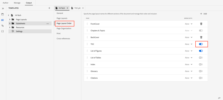 Activer Désactiver la table des matières