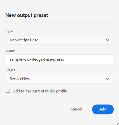 service now Knowledge base preset
