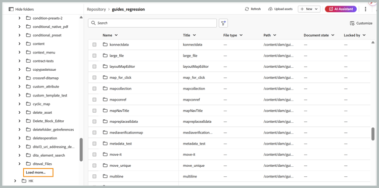 pagination pour le panneau de navigation des dossiers