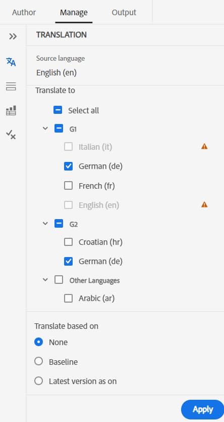 Panneau de traduction