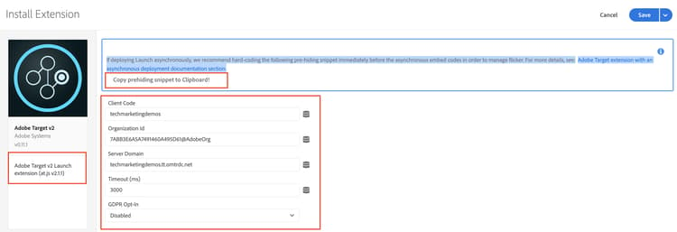 Target - Configuration de l’extension.