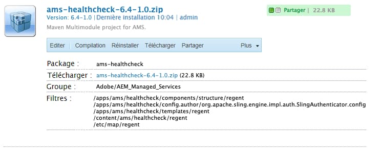 L’image montre le package AMS dans le gestionnaire de packages CRX