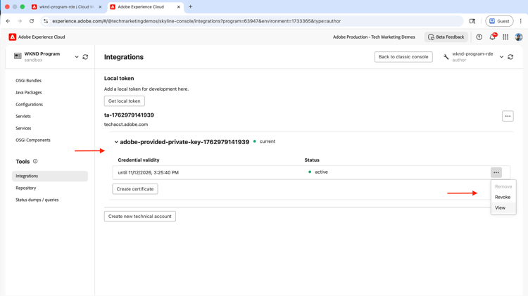 Informations d’identification du service