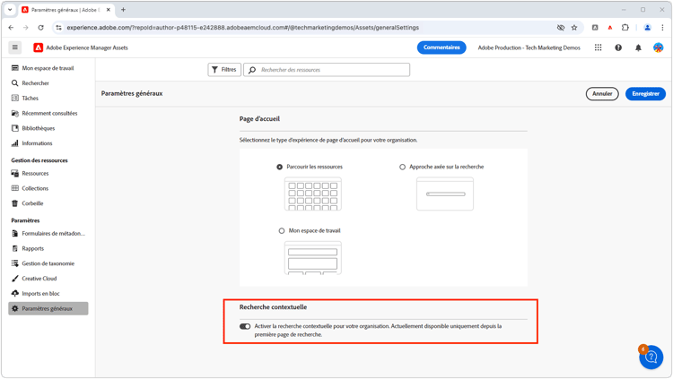 Activer la recherche contextuelle