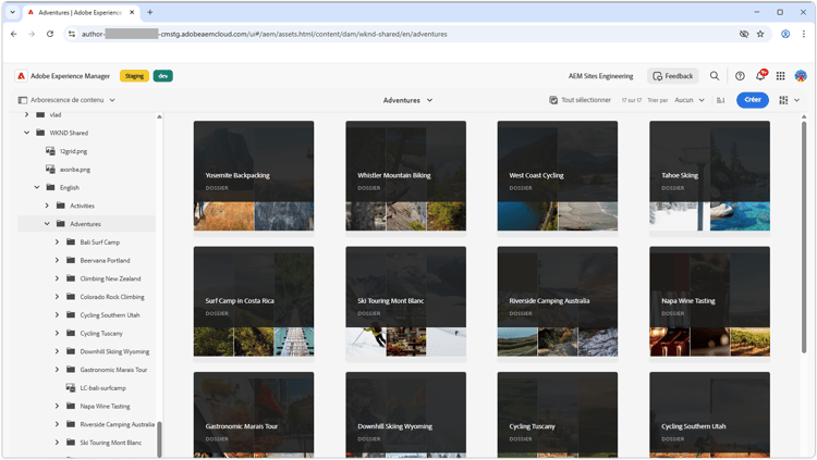 Vue d’administration AEM Assets
