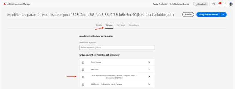 Abonnement de l’utilisateur ou de l’utilisatrice du compte technique