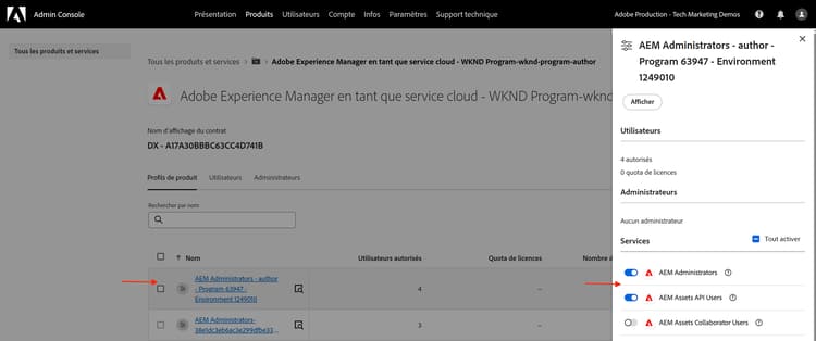 Services de profil de produit