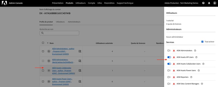 Profil de produit de l’utilisateur ou de l’utilisatrice du compte technique