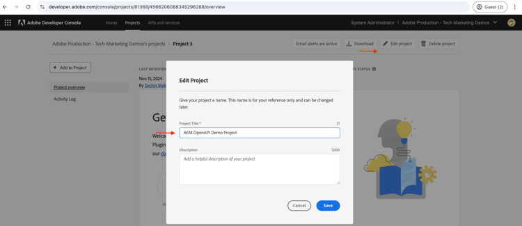 Modification de nom du projet