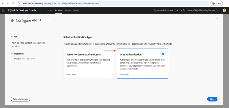 Configurer l’API AEM