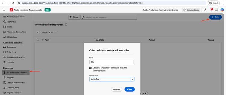 Créer un formulaire de métadonnées