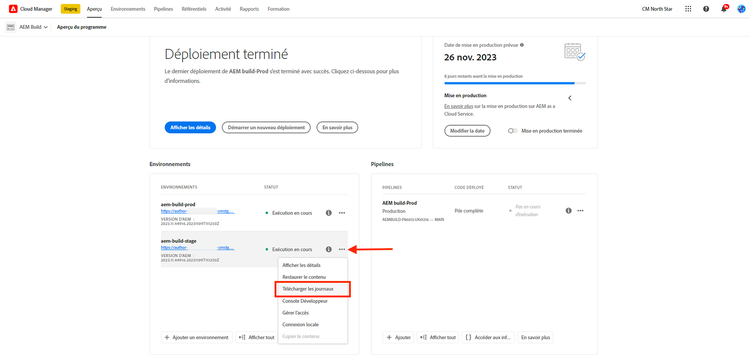 Télécharger les journaux : Cloud Manager