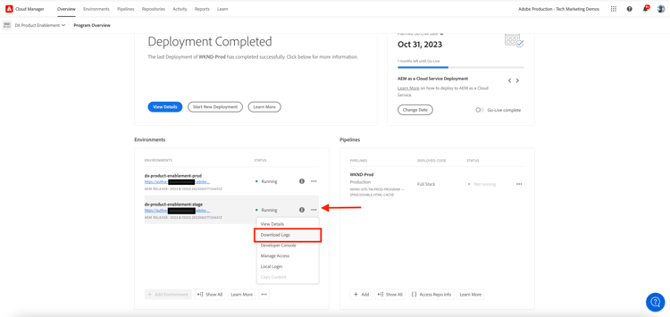 Télécharger les journaux : Cloud Manager