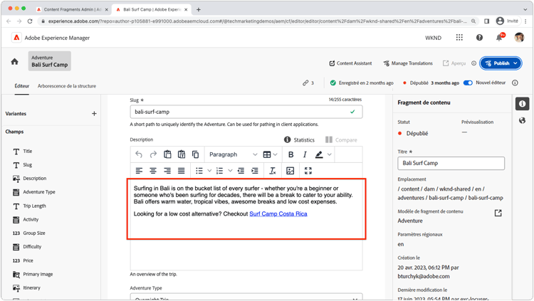 Badges de l’éditeur de texte enrichi