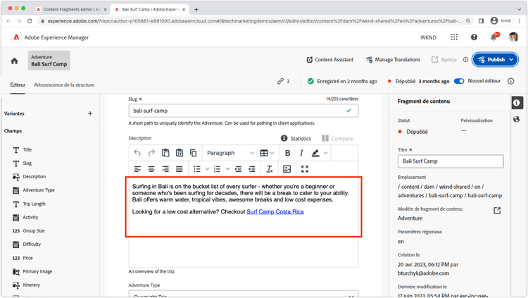 Widgets de l’éditeur de texte enrichi