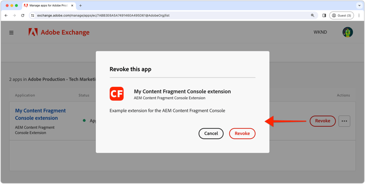 Suppression d’une extension.