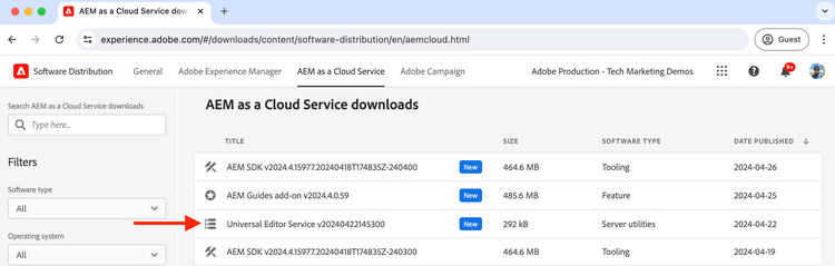 Distribution logicielle - Service déditeur universel