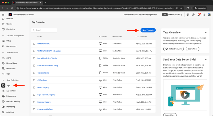 Création d’une propriété Tags
