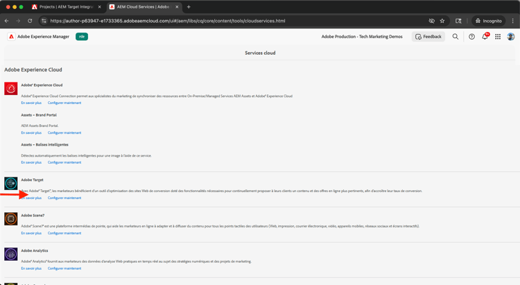 Configuration d’Adobe Target héritée