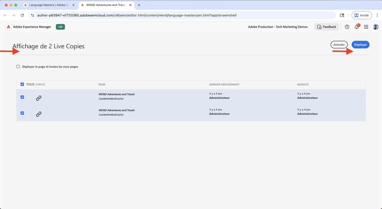 Déploiement des modifications